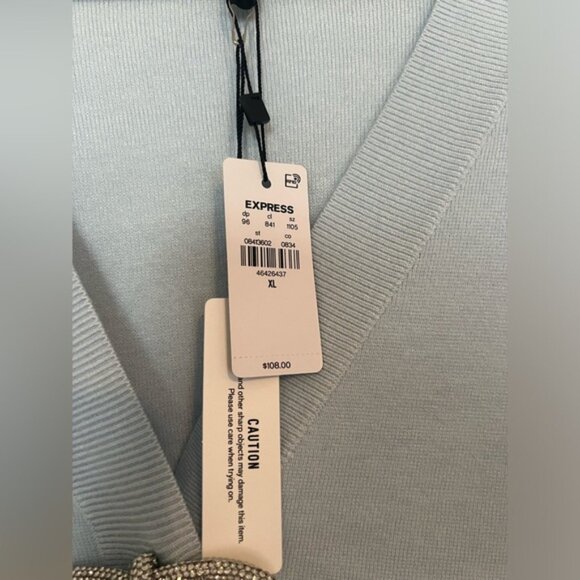 NWT Express v-neck embellished bow cardigan, chill blue, size xl - Picture 2 of 8